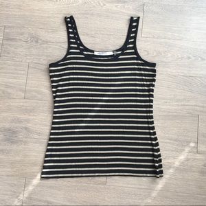 Max Studio Black And Cream Stripe Tank Size L